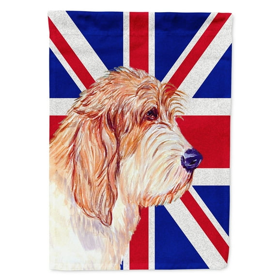 Petit Basset Griffon Vendeen PBGV with English Union Jack British Flag House Flag