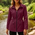 thumbnail image 2 of TEAJOPSUU Women's Zip Up Jackets with Flap Pockets Waterproof Collared Drawstring Waist Long Sleeve Jackets Outdoor Casual Hiking Daily Coats Burgundy, 2 of 6