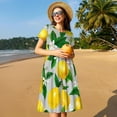 thumbnail image 4 of Balery Lemon Seamless Pattern Oil Painting Effect Vestidos sueltos de manga corta para mujer, vestidos de verano 2025, vestidos casuales de corte A con vuelo., 4 of 6