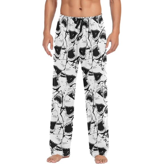GZHJMY Shark Pajama Pants for Men, Lounge Pants Lightweight Men Pajama Bottoms with Drawstring Pockets, Christmas New Year Birthday Gifts, Large
