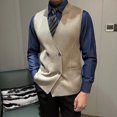 thumbnail image 4 of Men's Knit Double-Breasted Waistcoat - Elegant V Neck Sleeveless Business Suit Vest with Pockets, 4 of 7