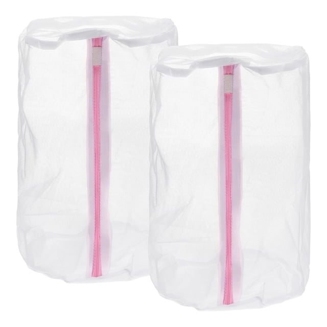 Uxcell 2Pack 8.7x13Inch Bolsa de Lavandería Cilíndrica de Malla Fina para Lavado de Zapatos, Blanco/Rosa