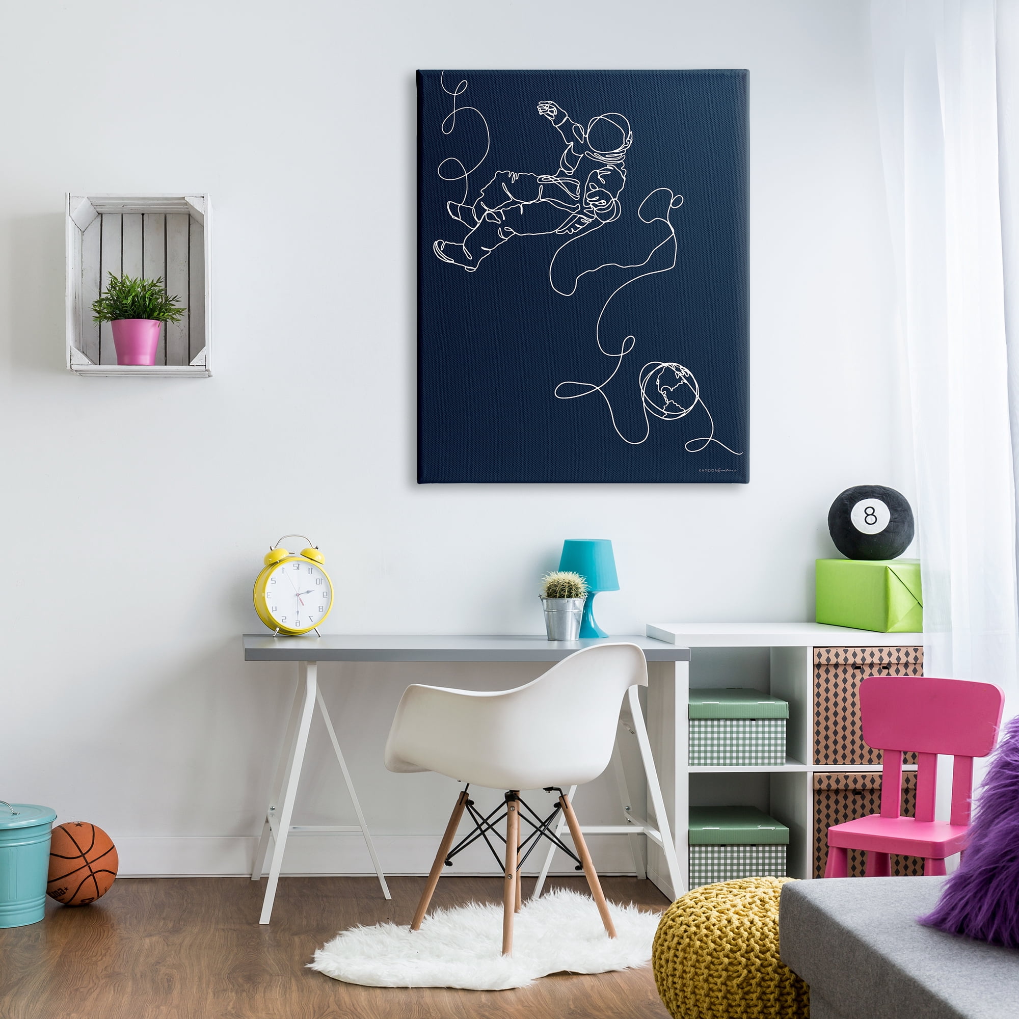 Stupell Industries Astronaut in Outer Space Over Earth Line Drawing, 36 x 48, Design by Kamdon Kreations