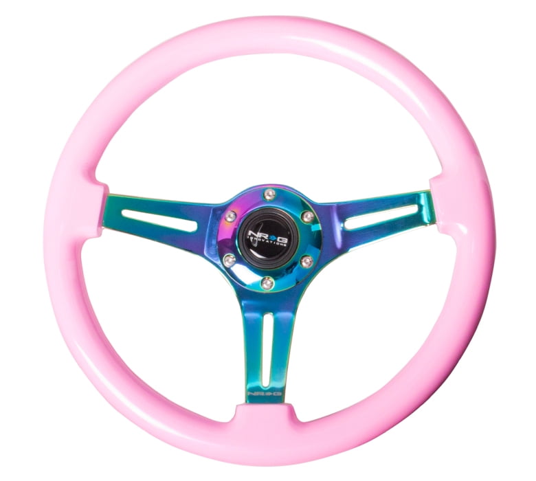 NRG 350mm 3 Neochrome Spoke Pink Wood Steering Wheel ST015MCPK