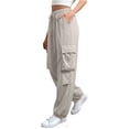 thumbnail image 3 of Women Cargo Pants, Comdrip Women Loose Elastic Waist Hiking Pant Casual Trousers Hiking Streetwear with Multi Pockets Baggy Cargo Pants Women Light Yellow L, 3 of 4