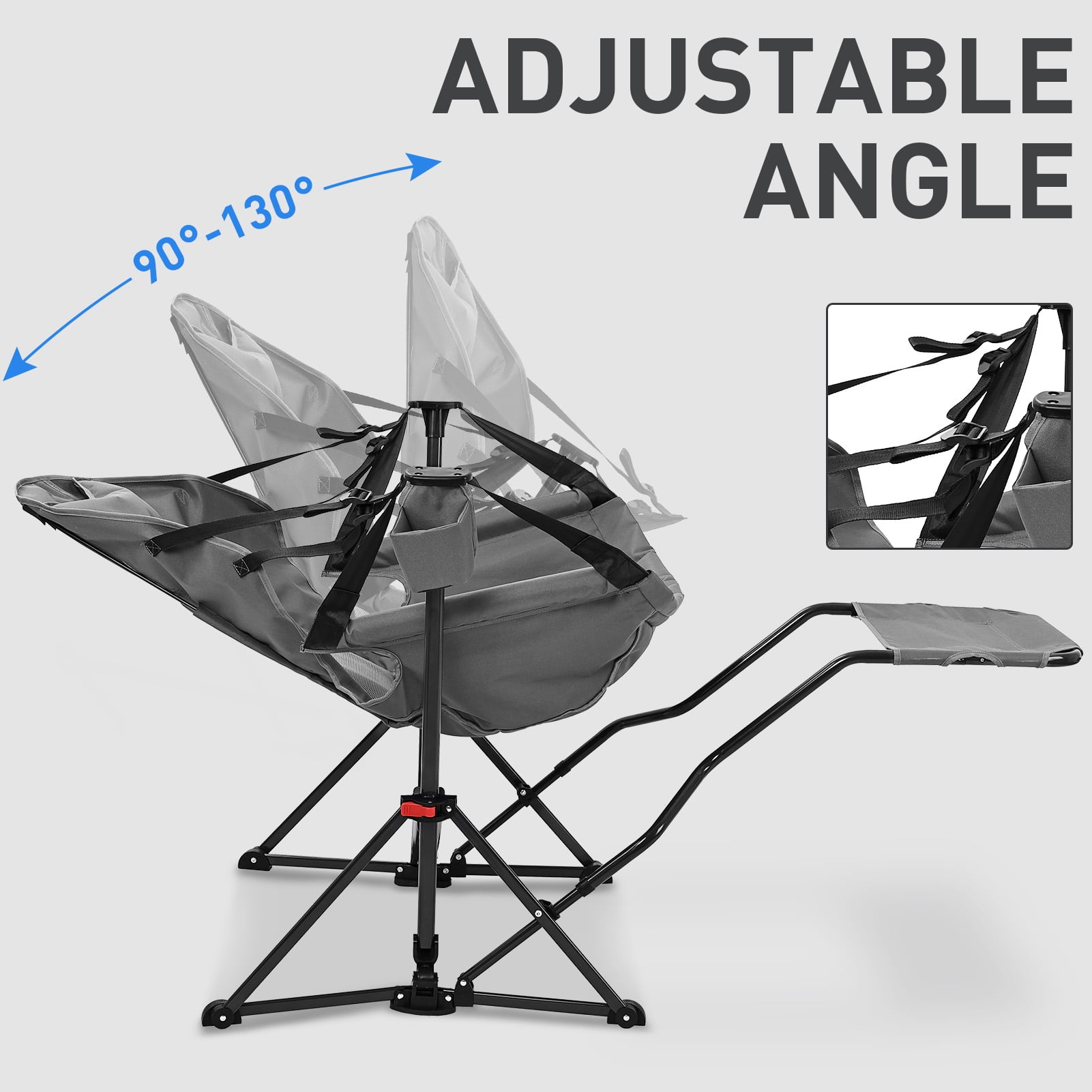 Autlaycil Camping Chairs, Oversized Hammock Chairs, Folding Rocking Chairs, Adjustable Back Swing Chairs, Cup Holder, Outdoor Beach Lawn, Grey