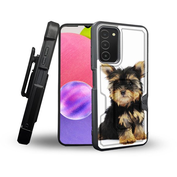 ANJ  Rugged Shockproof Holster Case Card Slot Kickstand   Tempered Glass Cover for Samsung Galaxy A03s - Yorkie Puppy