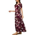 thumbnail image 2 of Asklazy Women's Wrap Crew Neck Short Sleeve Maxi Dress With Pockets,US Size,Floral Wine Red,S, 2 of 9