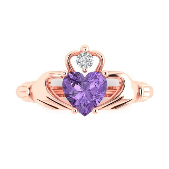 Claddagh Engagement Ring for Women - 1.06ct Simulated Alexandrite in 18K Rose Gold Promise Ring