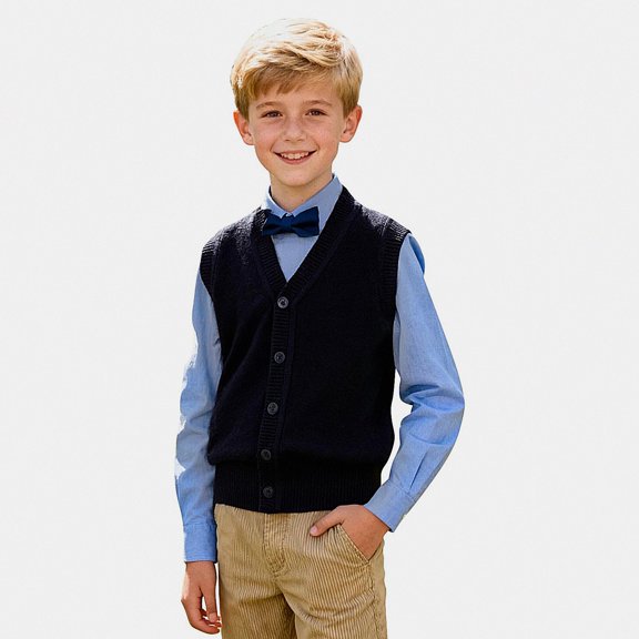 Zefriona Kids Unisex V-Neck Knit Vest (2 - 15) Casual Versatile Waistcoat Black 14