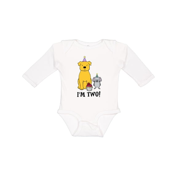 Inktastic I'm Two Years Old with Dog and Mouse Boys or Girls Long Sleeve Baby Bodysuit