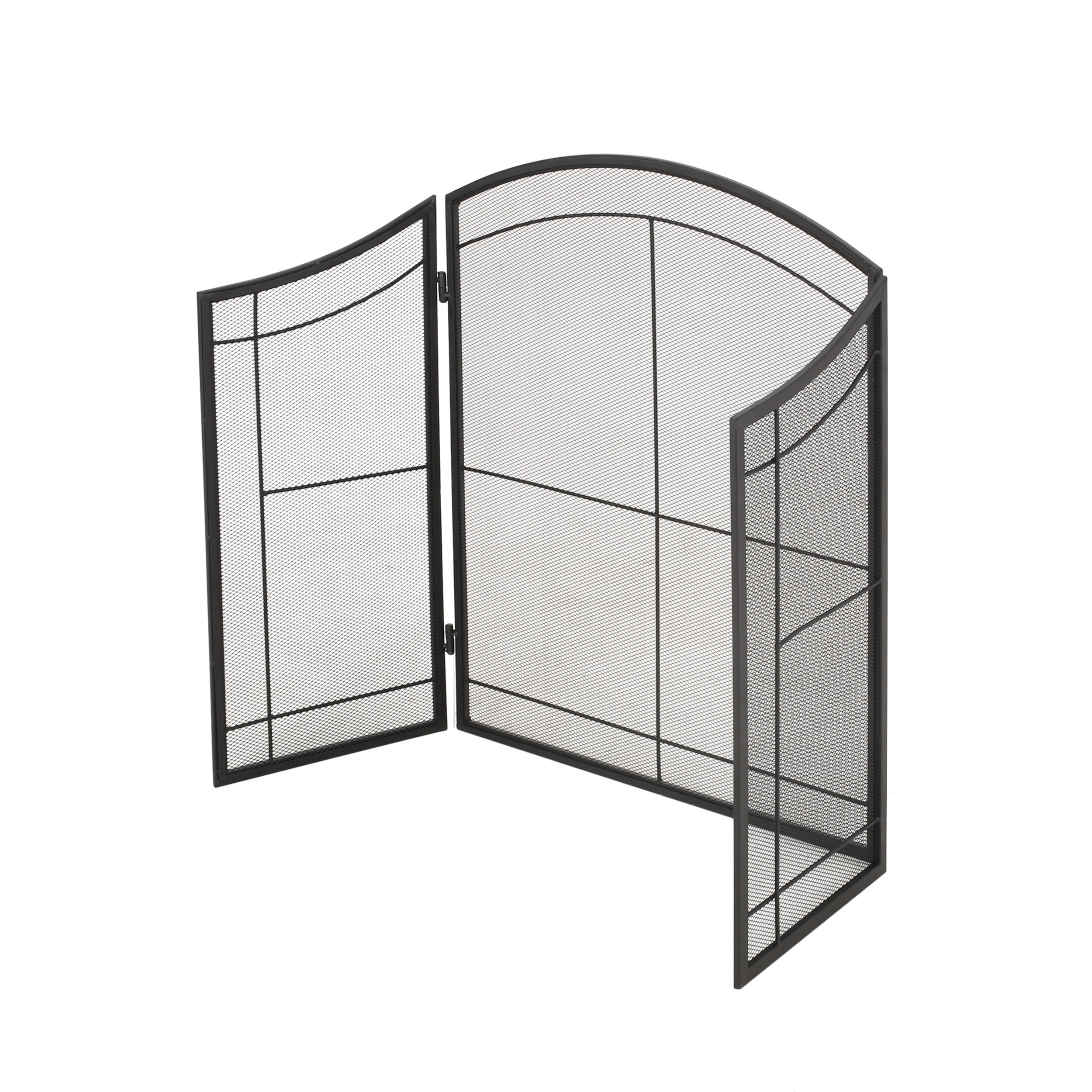 Ryan Modern Iron Folding Fireplace Screen, Matte Black