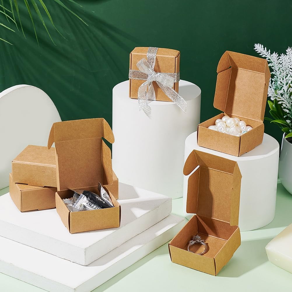 100Pcs Mini Cardboard Boxes 2.2x2.2x1 Inch Brown Cardboard Gift Boxes Jewelry Kraft Box Small Corrugated Mailer Boxes Mini Boxes for Present Wrapping Packaging Small Items BurlyWood