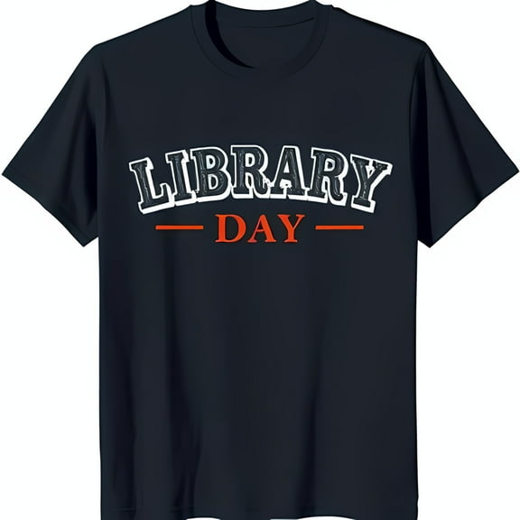 Vintage Style Dark Blue T-Shirt with LIBRARY DAY Graphic Print