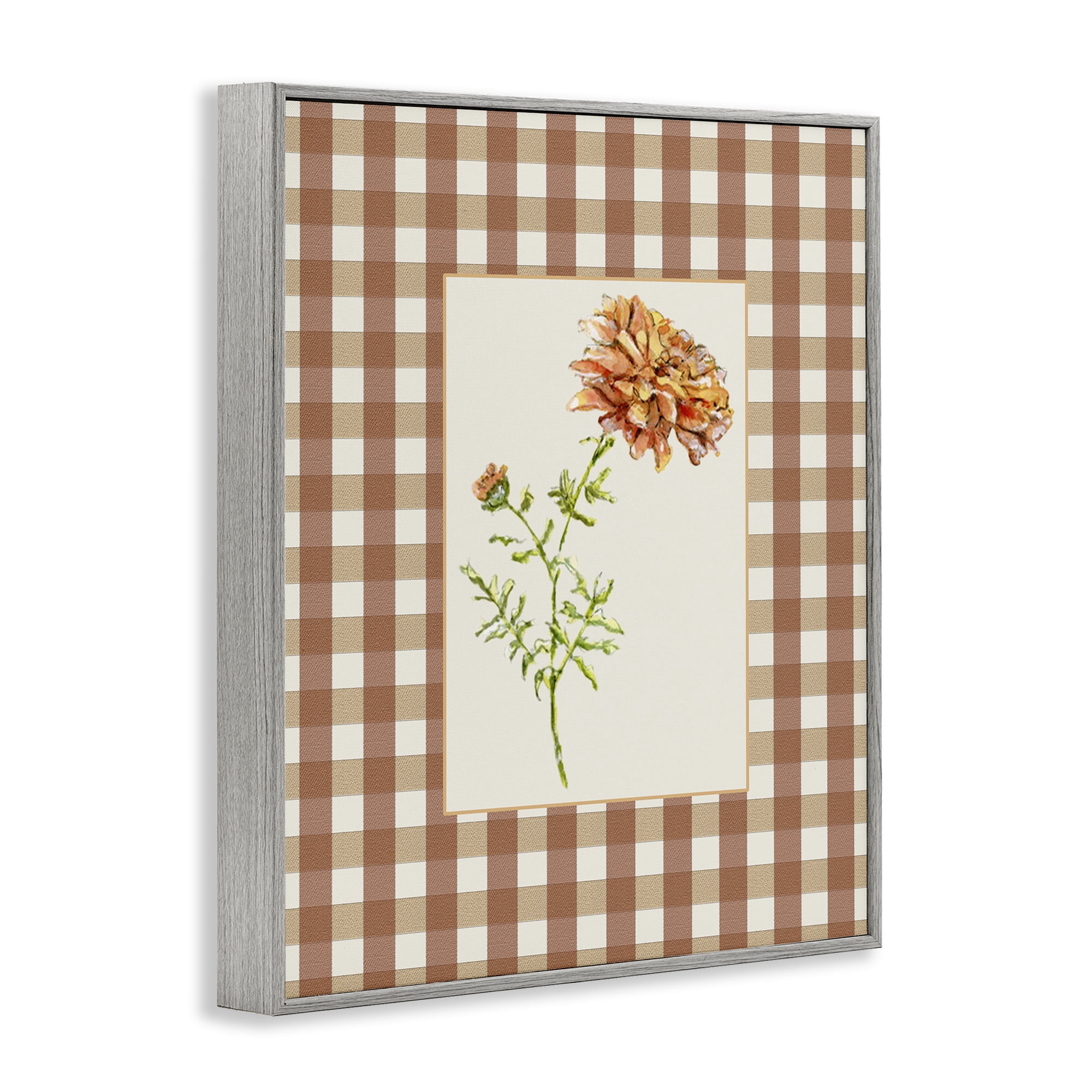Stupell Industries Plaid Marigold Flower Gray Framed Giclee Art, design by Lisa Wehmeyer