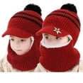 thumbnail image 6 of Hooded Scarf Baby Snow Hats Girl Fleece Lining Beanie With Pom Poms Toddler Kids Winter Knitted Kid Hat Scarf Earflap, 6 of 20
