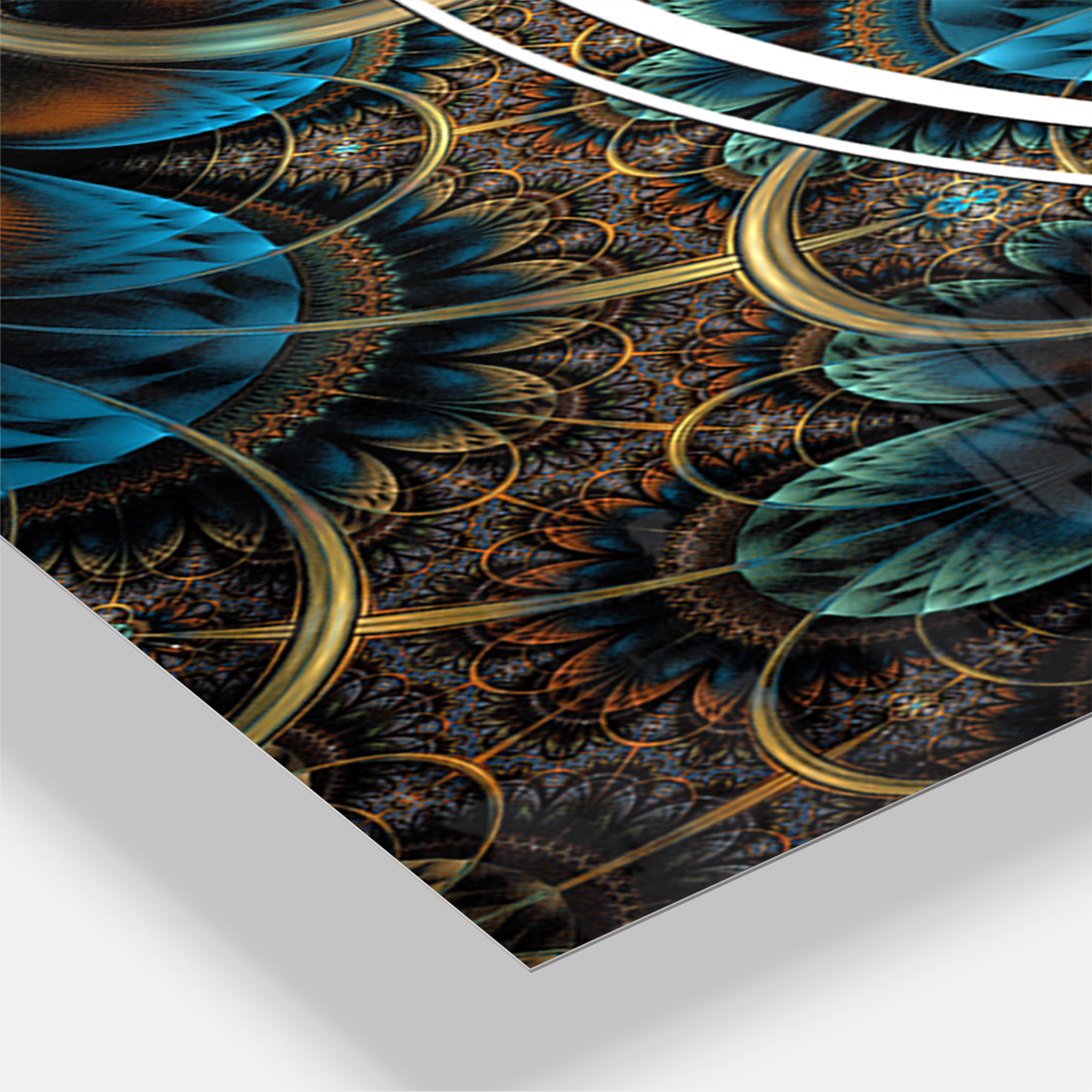 Designart 'Symmetrical Blue Gold Fractal Flower' Modern Wall Clock
