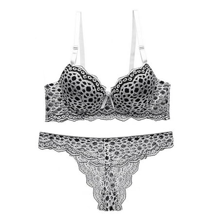 

Womens Leopard Push Up Bra Set Lingerie Thong Underwear Size 34-40 B C Cup