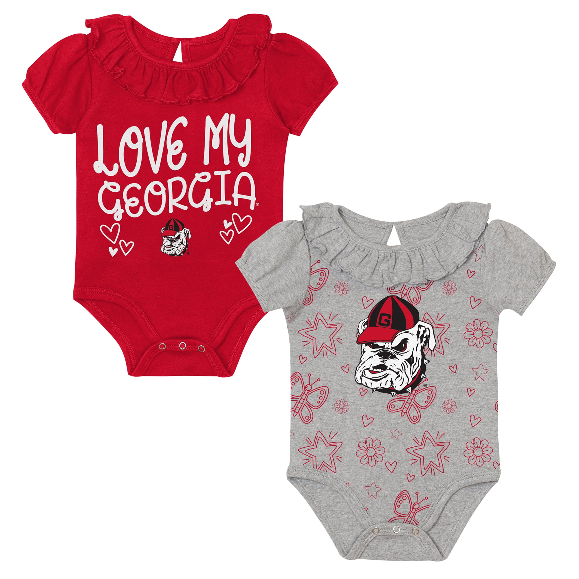 Infant Outerstuff Red/Gray Georgia Bulldogs Two-Pack Playtime Ruffle Bodysuit Set
