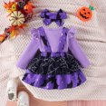 thumbnail image 5 of Kwasome Toddler Girl Fall Outfits Halloween Long Sleeve Romper Bodysuits Cartoon Pumpkin Embroider Suspenders Skirts Outfits Comfy Outing Clothes Purple 0-3 Months, 5 of 9