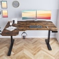 thumbnail image 3 of Electric L Shaped Standing Desk, Height Adjustable Corner Desk, Sit Stand L Computer Desk for Office with 4 Memory Presets, Under Desk Cable Basket, Side Hooks, Home Office Workstation, Rustic Brown, 3 of 11