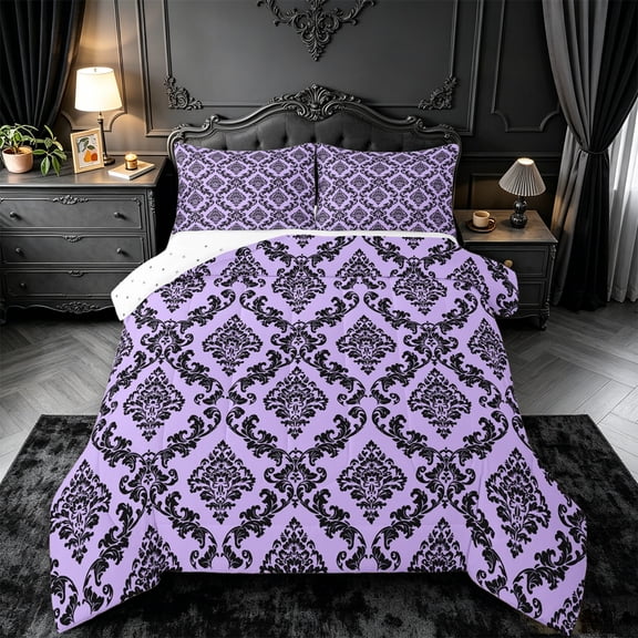 meiyoeat Royal Damask Full Size Comforter Sets,For Girls,Elegant Pattern Bedding Comforter Set For Girl,Reversible,3pcs,1 Comforter and 2 Pillowcases