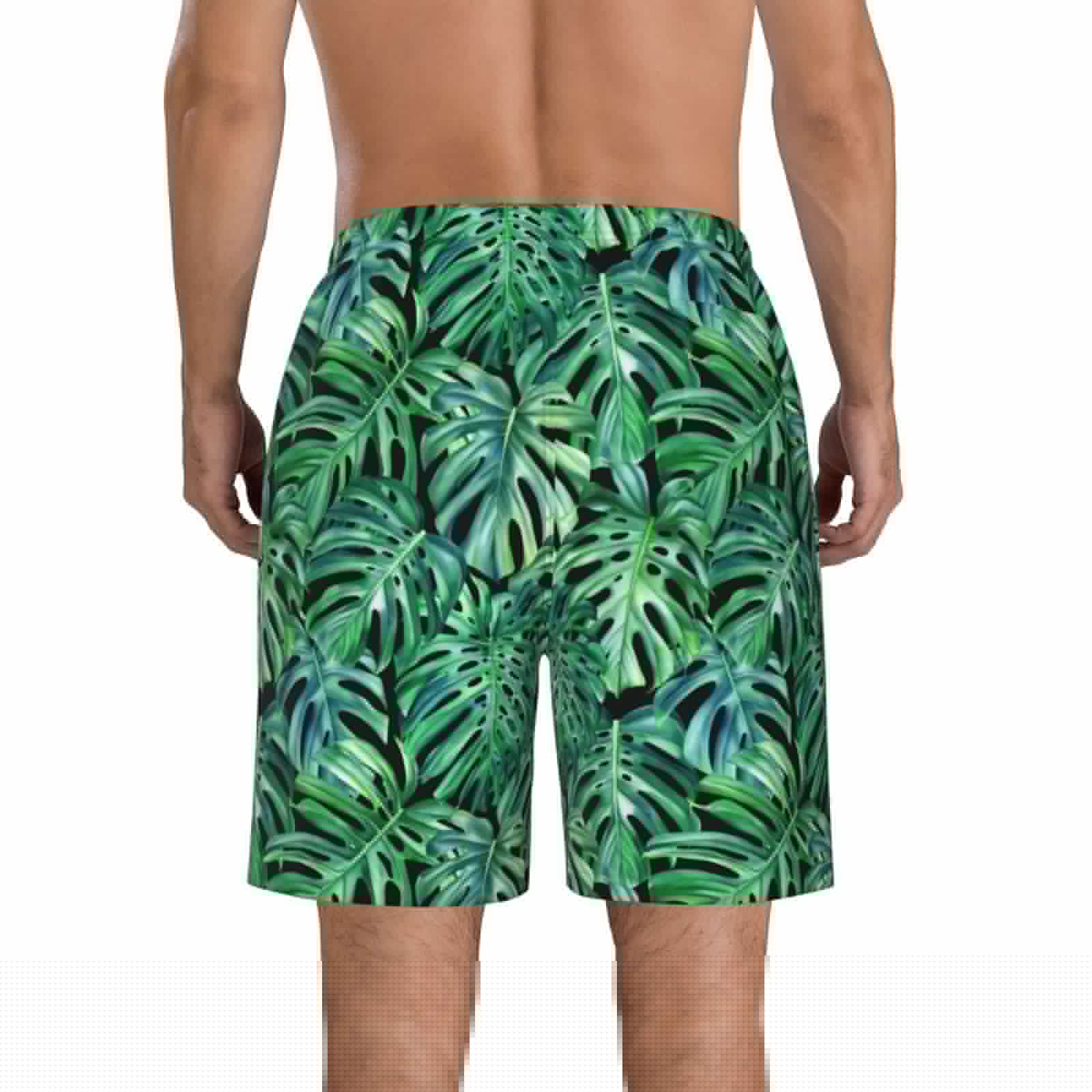 thumbnail image 3 of Kll Monstera Leaves Men'S Casual Summer Beach Shorts Hawaiian Shorts With Pockets-Large, 3 of 9