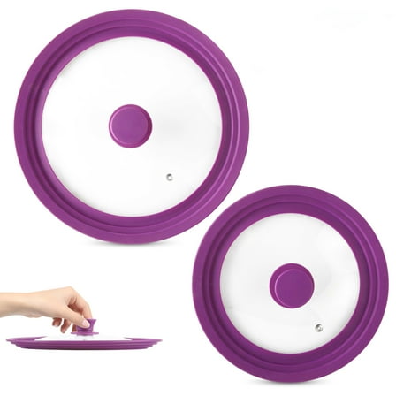 Modern Innovations Universal Lids (Set of 2) Fits 7 to 12-Inch Cookware, Silicone Replacement Pan Lid, Glass Top Covers for Skillets, Pots, Frying Pans, Cast Iron - Lavender