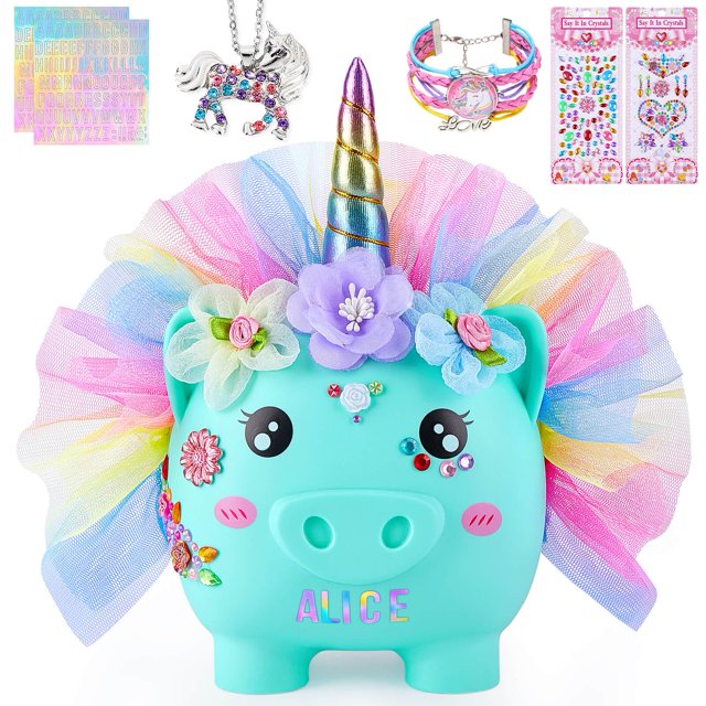 Unicornio Piggy Bank Play Tailor para niñas con pegatinas de bricolaje