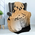 thumbnail image 4 of Geese Soft Flannel Fleece Blanket, Flying Skein of Geese and Reeds Silhouettes on Ombre Effect Background, Cozy Plush for Indoor and Outdoor Use, 50" x 70", Pale Orange Charcoal Grey, by Ambesonne, 4 of 5