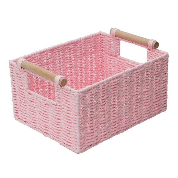 Zenna Home Woven Paper Cord Rectangular Decorative Storage Basket, Pearl Pink