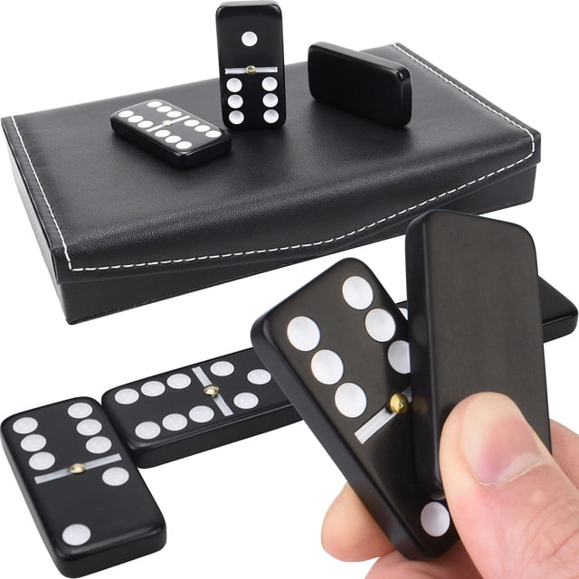 Domino Set Queensell Double Six Standard con funda de piel sintética
