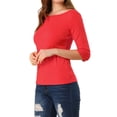 thumbnail image 4 of INSPIRE CHIC T-Shirt Classique Ajusté à Manches au Coude à Encolure Bateau pour Femme G Rouge, 4 of 7