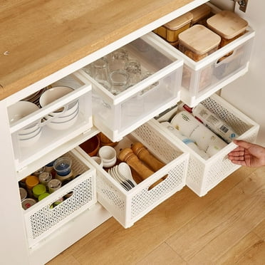Apominton Pull-Out Cabinet Drawer, Adhesive Sliding Organizer for Kitchen & Pantry (White)