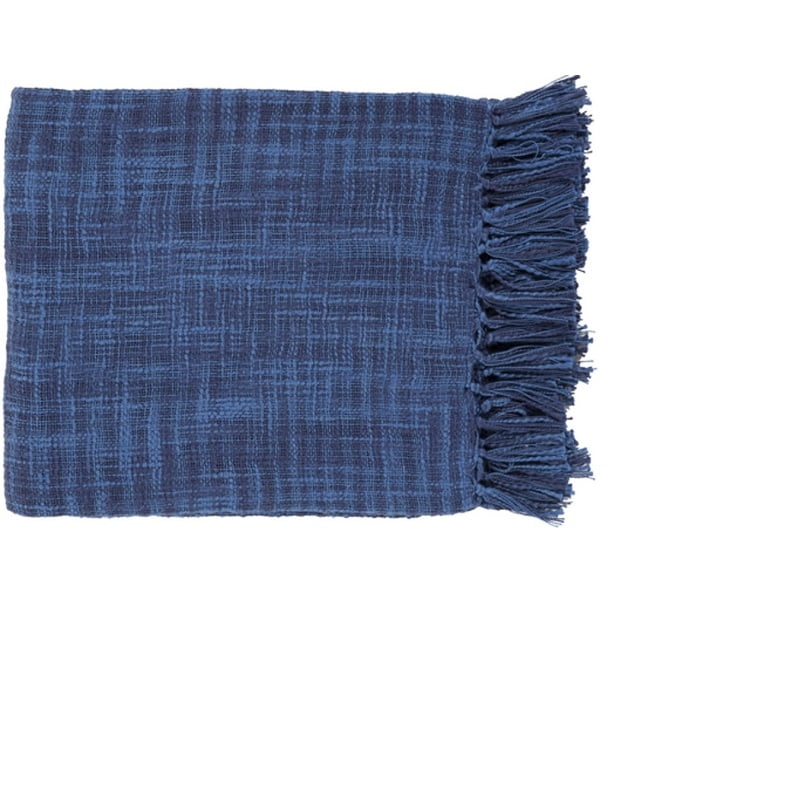 Summertime Breeze Cobalt Blue and Navy Blue Fringed Throw Blanket 49" x