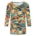 thumbnail image 4 of CYMMPU Flower Printed 3/4 Sleeve Blouses for Women Dressy Casual Fall Trendy Shirts Tunic Tops Round Neck Spring Tops Loose Fit Lightweight Basic Tees Multicolor XXXXL, 4 of 5
