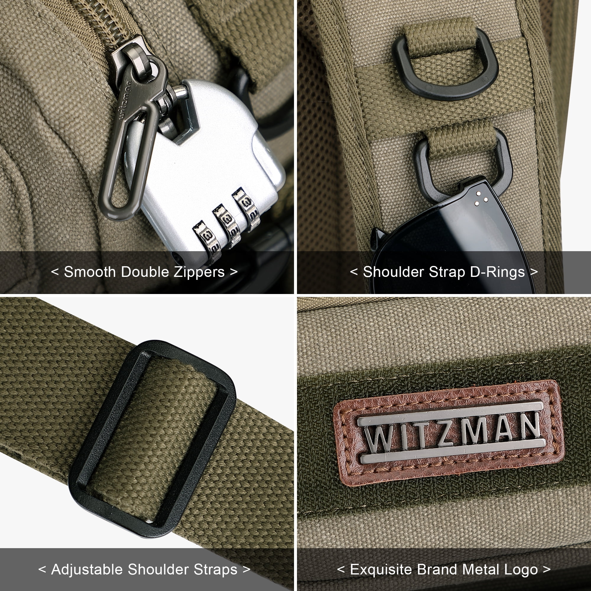 WITZMAN Sling Bag for Men Canvas Casual Chest Bag with USB Charging Port for Travel Daily Work(A8021 Army Green)