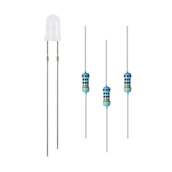 200Set 5mm LED Diodes Kit, Emerald Green Light, Round Top Frosted Lens with Edge 29mm Pin, w Resistors (for DC 6-12V)