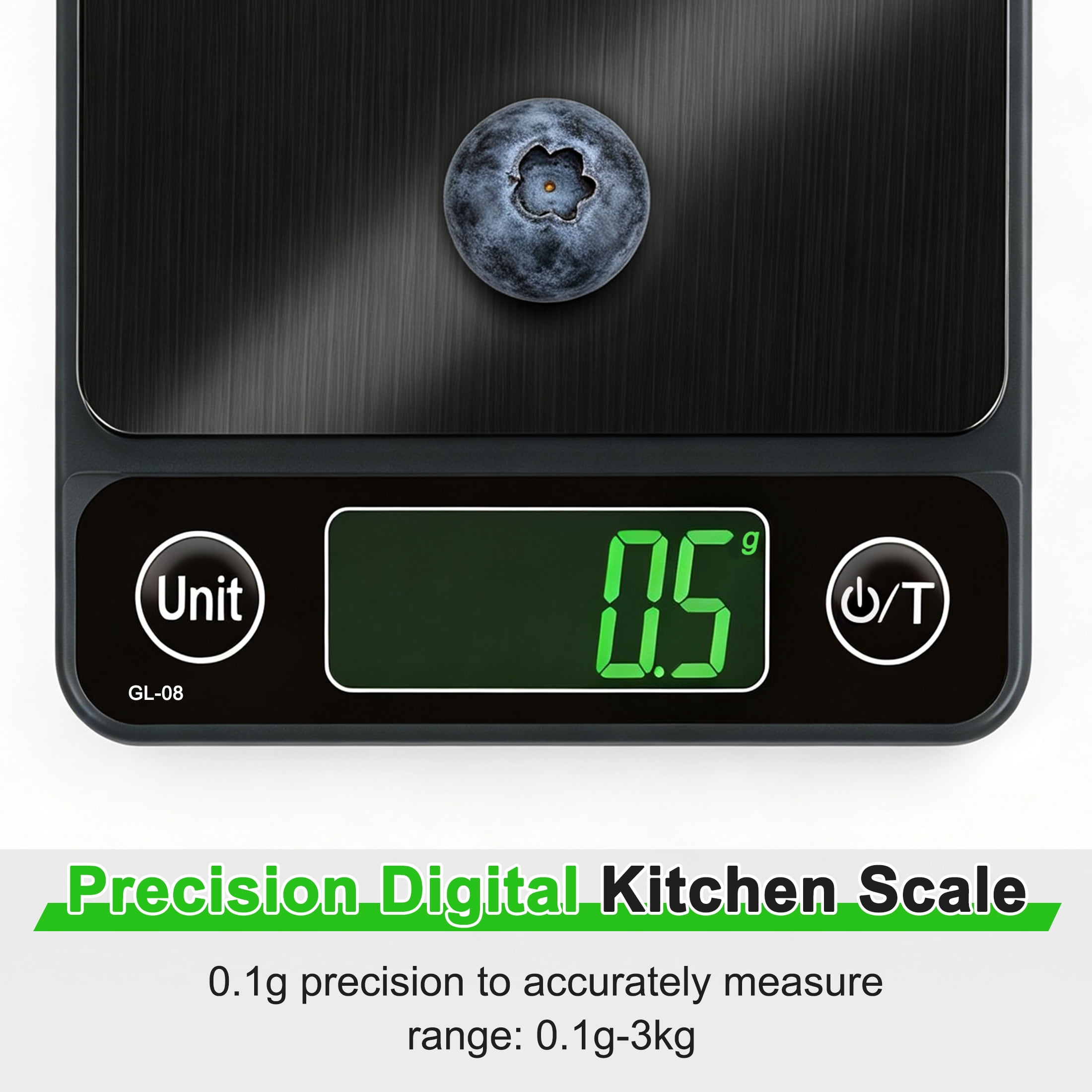 GARITIN 0.1g High Precision Digital Food Scale, Stainless Steel Kitchen Scale with LCD Display, Tare Function 7 Units Conversion for Baking Diet Pet Food