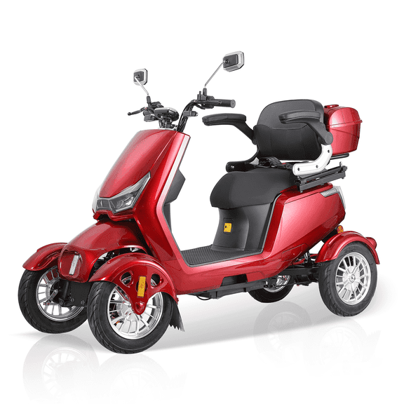 Secure Foldable 4-Wheel Mobility Scooter with Charger and Basket, Red, 350 lb Limit