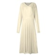 thumbnail image 4 of Women's Autumn Winter Casual V-Neck Long Sleeve Solid Color Long Dress, Beige, Size L, 4 of 4