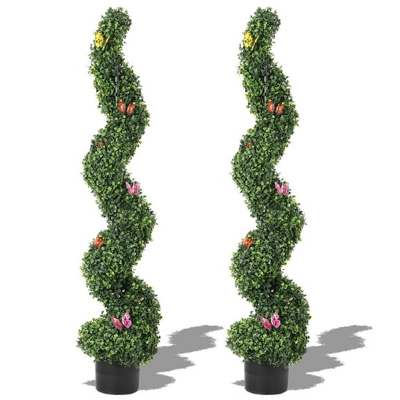 Danolapsi 2 PCS 4 FT Artificial Spiral Topiary Trees, UV Resistant Artificial Outdoor Plants with Straw Bag, Front Door Faux Plant, Fake Outdoor Topiary Set of 2 for Home Decor, Porch, Garden