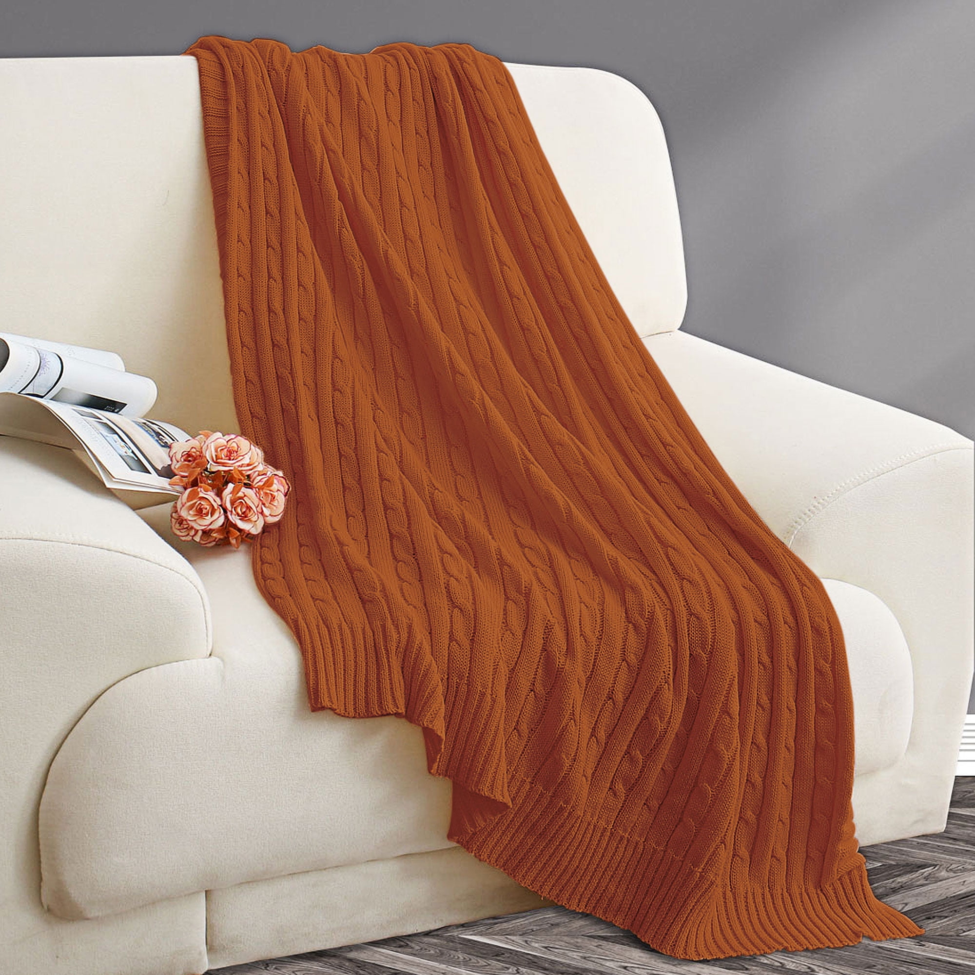 100 Cotton Throw Blanket Textured Solid Cable Knit Throw Couch Cover