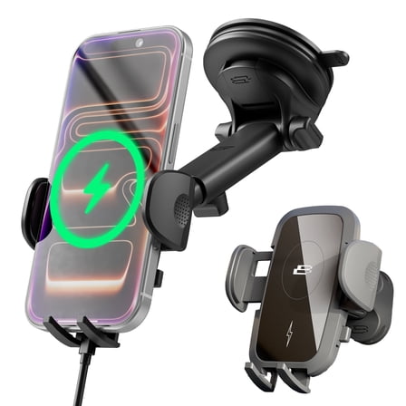 Bracketron PwrUp TripGrip 15W Qi Wireless Car Phone Mount - 3-in-1 Window, Dash & Vent Mount with TemperBond Suction, Telescopic Arm (6.5") & 3.5" Silicone Grip for Large Phones