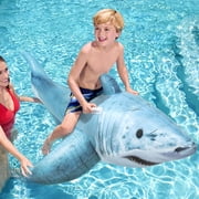 H2OGO! Realistic Shark Ride-On - Blue 72 x 40, Inflatable Ocean Animal Pool Float, Swimming & Water Play, Sturdy Handles, Sit On Top Design, Kids 3+