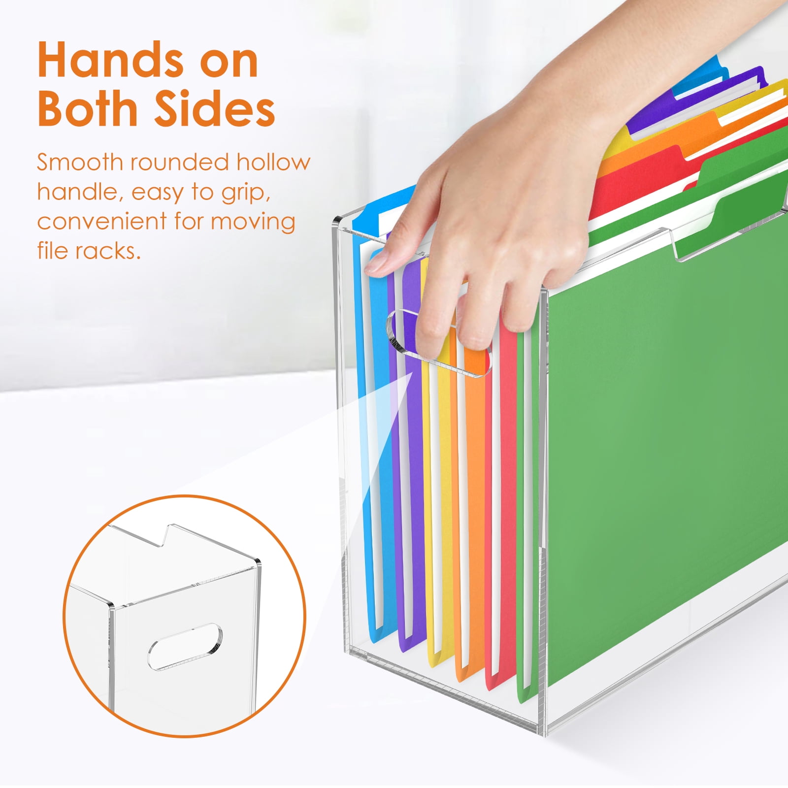 Grusce Acrylic File Folder Organizer, Clear Hanging File Organizer Box for Letter Size, Desktop File Holder with Handles, Slim Filing Storage Box for Desk Office Home Work