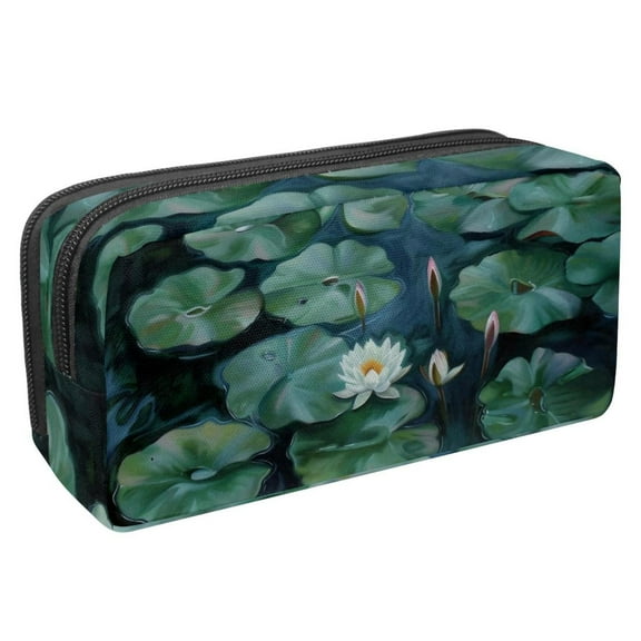 MUOOUM Pencil Case, White Water Lily Painting Large Capacity Pencil Pouch Stationery Pen Bag