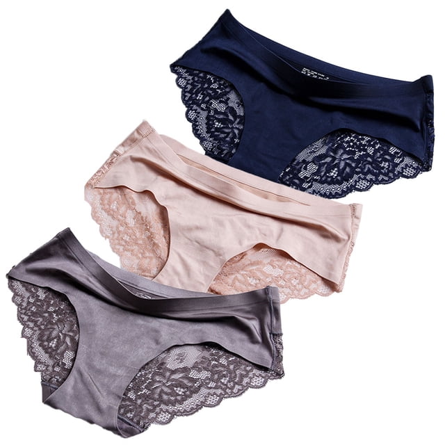 Bragas de seda helada de 3 piezas, bragas de encaje, bragas de seda sin costuras de estilo fino para mujer, bragas ultrafinas para mujer pequeña