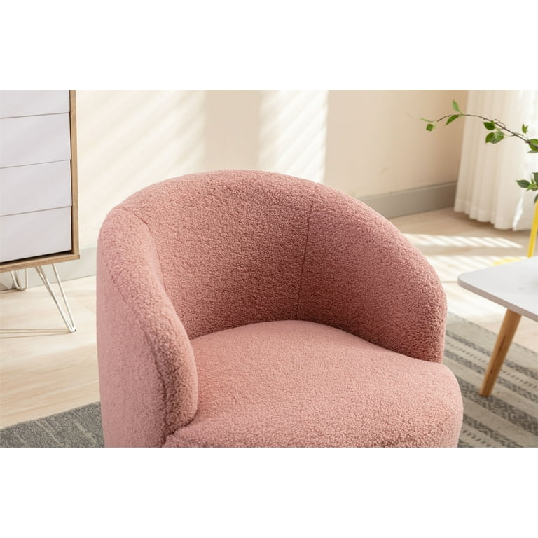 Swivel Barrel Chair Modern Teddy Fabric Upholstered Accent Club