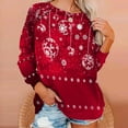 thumbnail image 1 of Chandail en Molleton de Noël pour Femmes 2023 Hauts Imprimé de Noël Col Rond Chandail Blouse Ample Chandail en Molleton Sans Capuche en Liquidation, 1 of 7